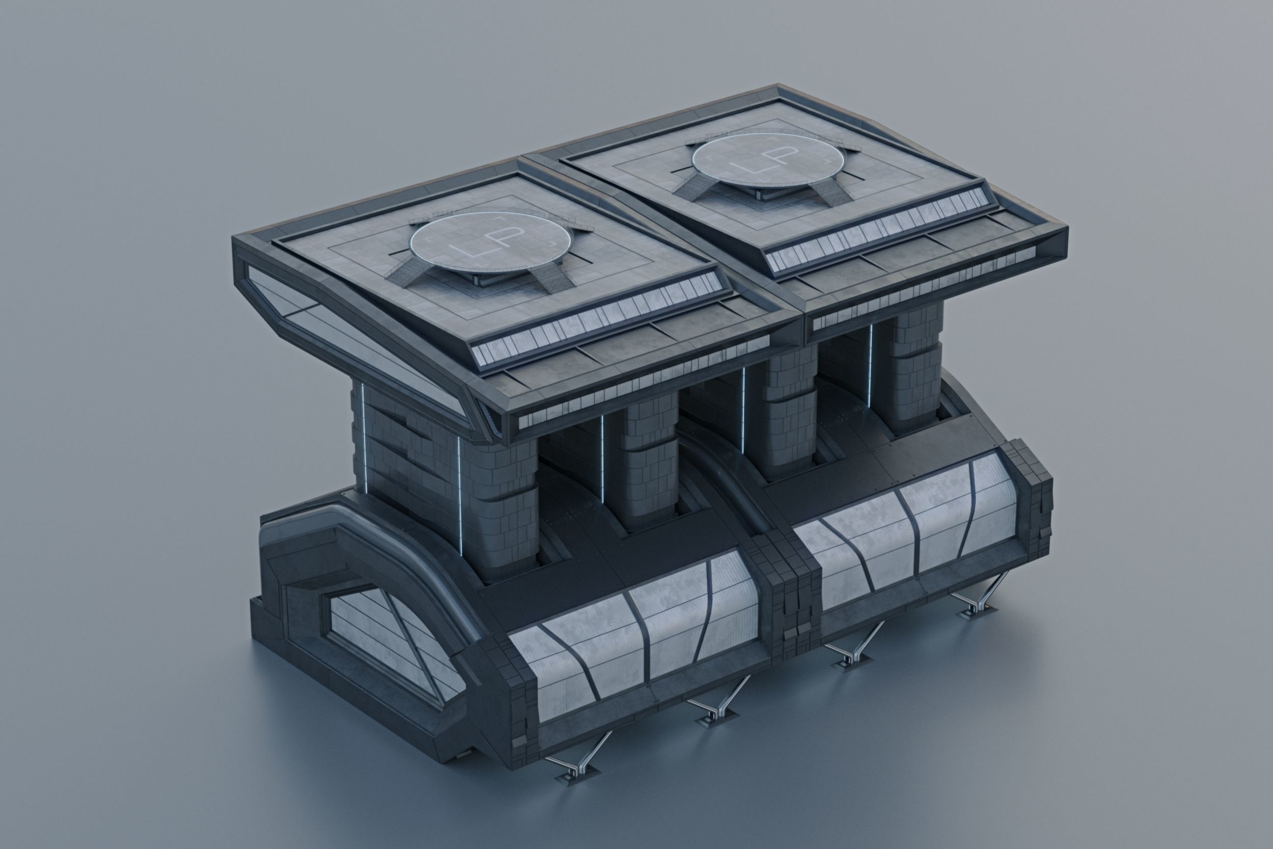 Modular futuristic sci-fi building  3D model_6