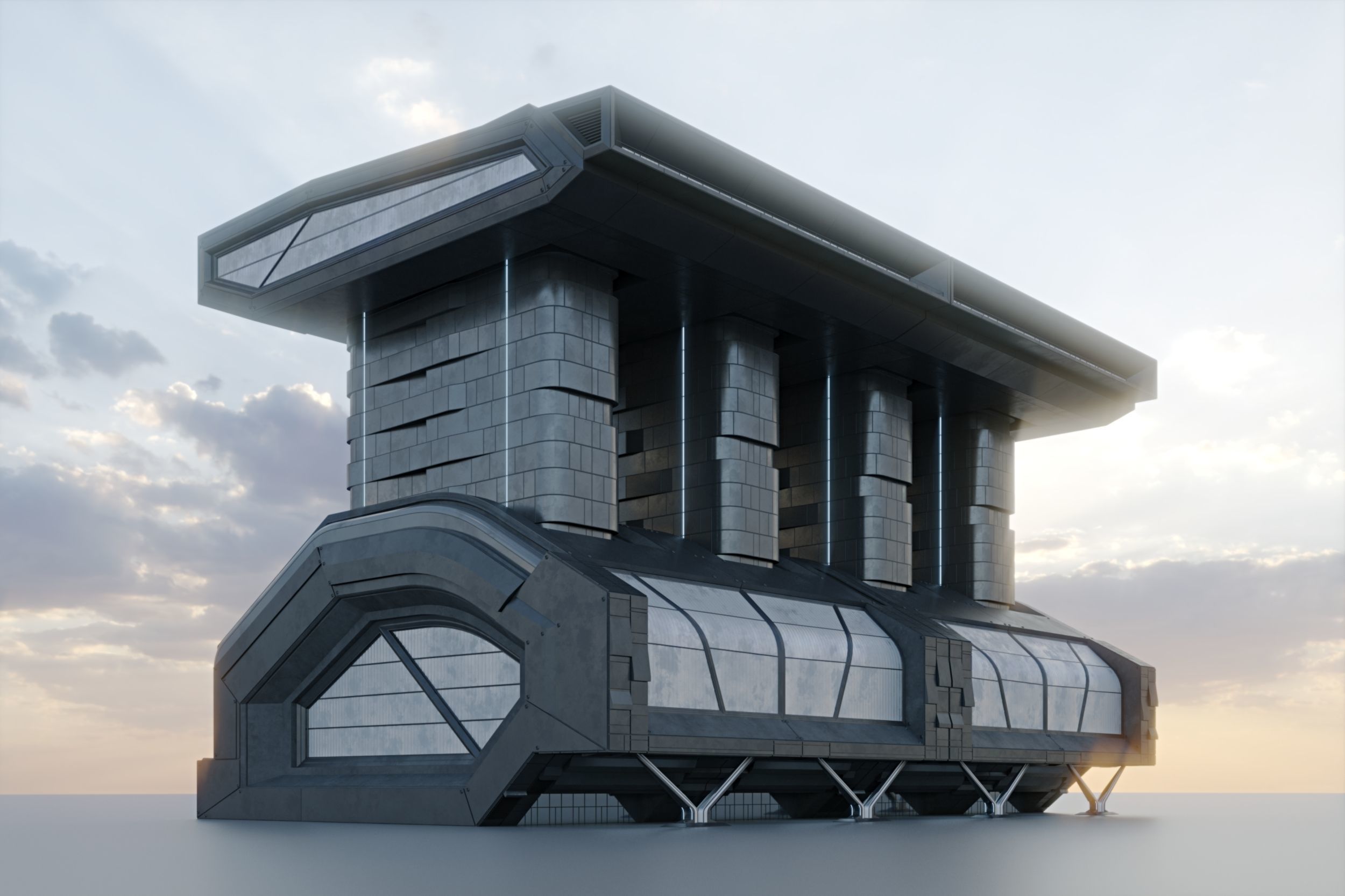 Modular futuristic sci-fi building  3D model_5