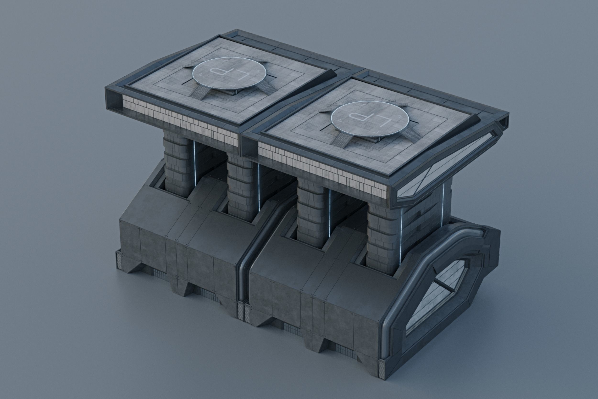 Modular futuristic sci-fi building  3D model_7