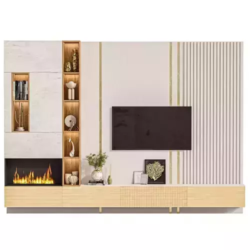 Wall cabinet with decor and TV 3D model