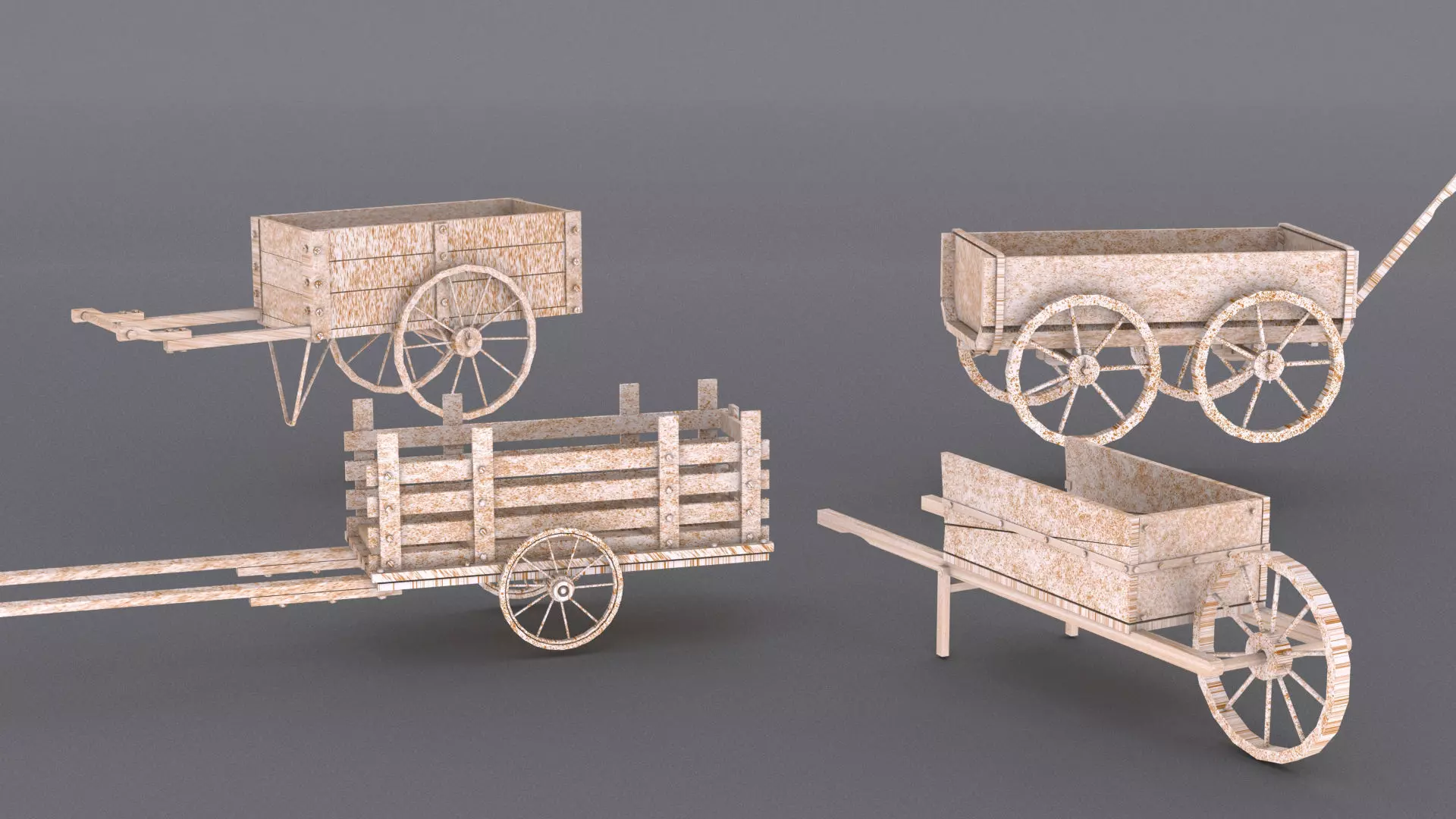 Wooden Cart Old Collection Low-poly 3D model