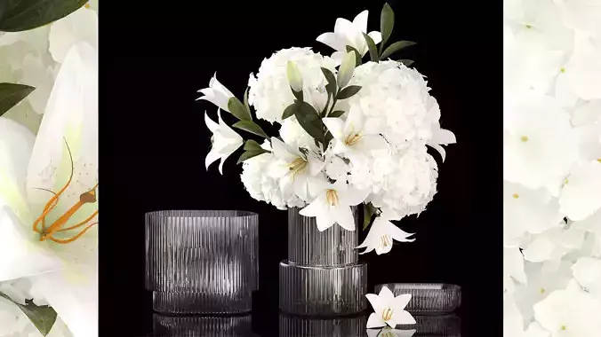 Solemn bouquet of white flowers hydrangea lilies 364