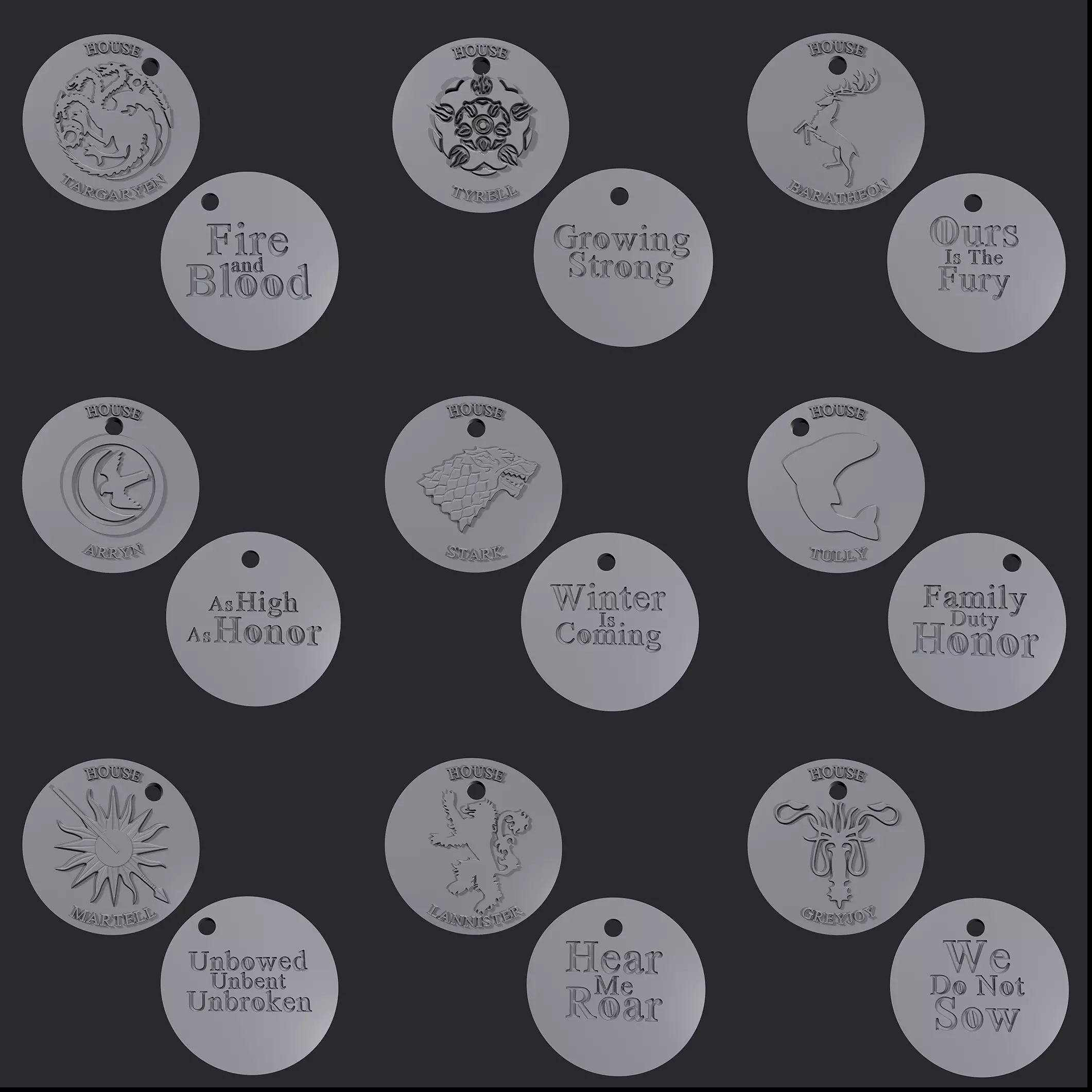 Keychains fanart Game of Thrones 3D print model_0