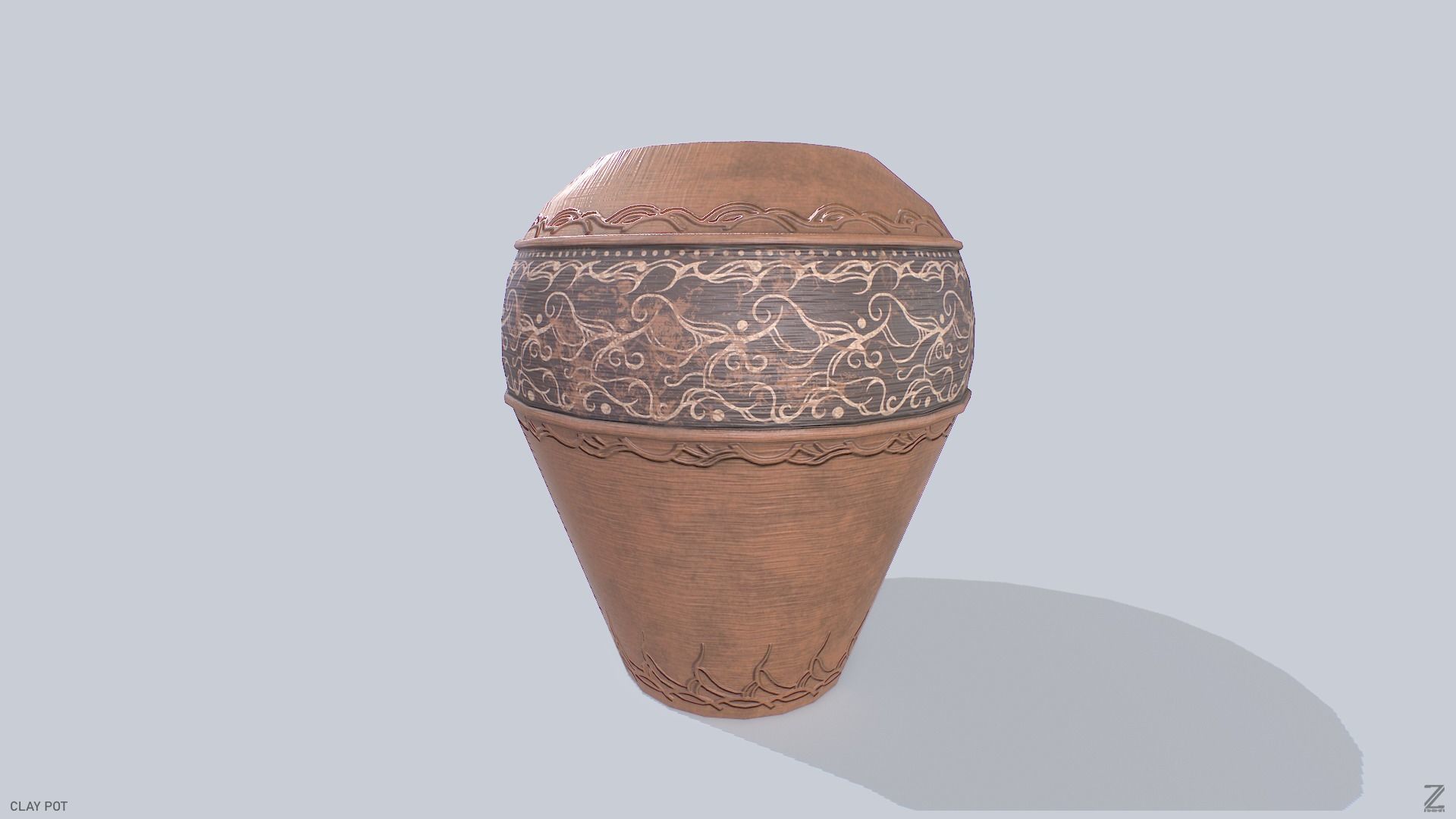 Clay pot Low-poly 3D model_7