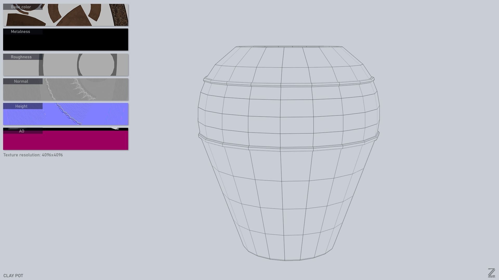 Clay pot Low-poly 3D model_3