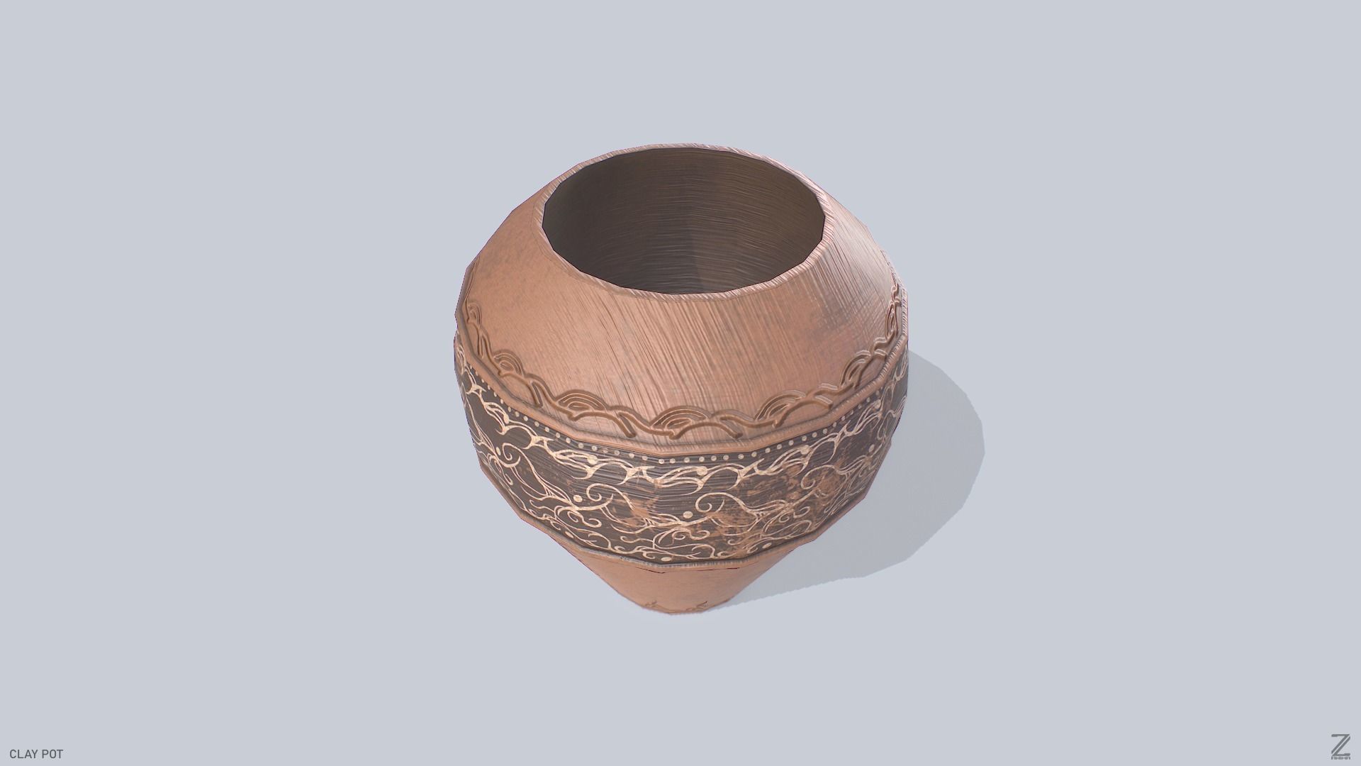 Clay pot Low-poly 3D model_5
