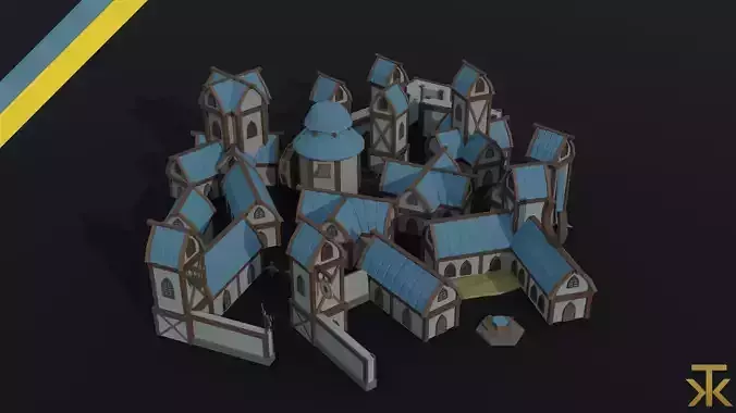 Cartoon fantasy elf city asset Polygonal Style Low-poly 3D model