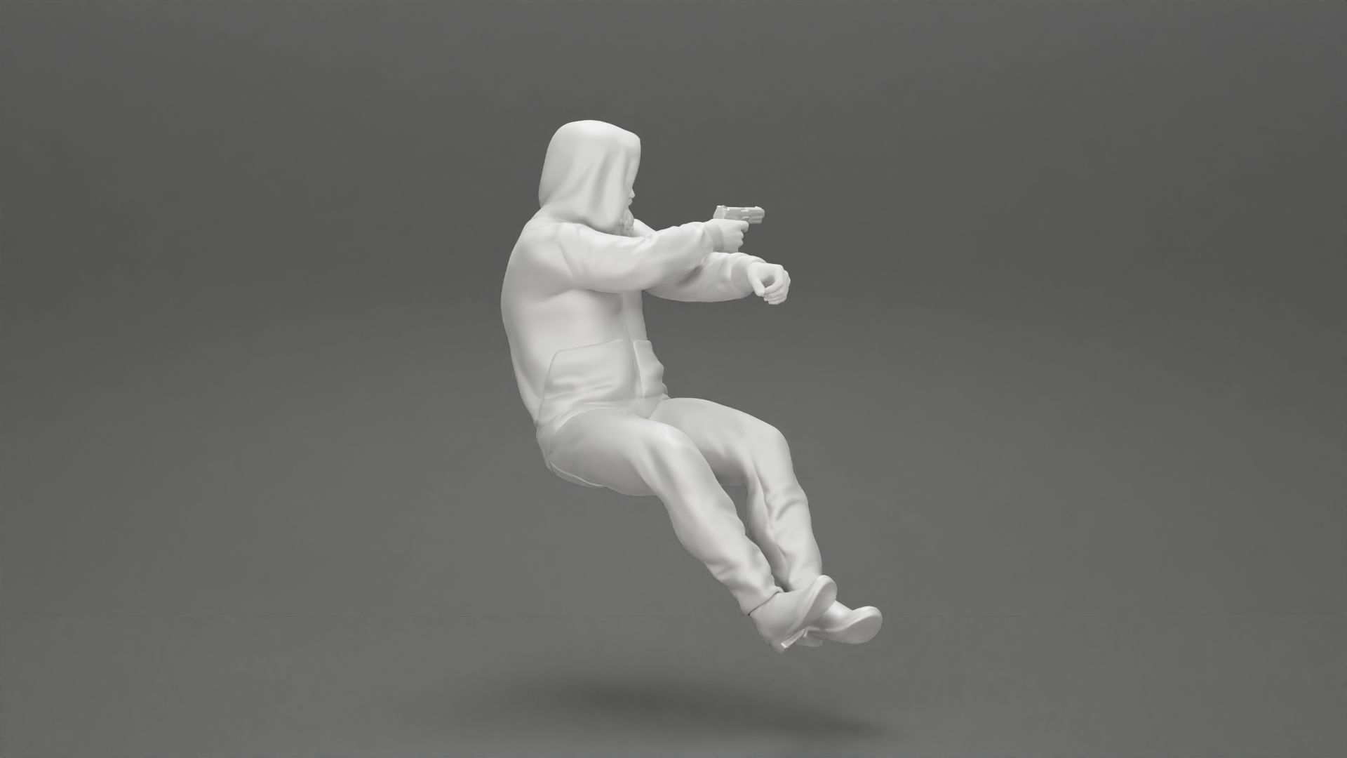 gangster in hoodie driving a car and holding gun 3D print model_26