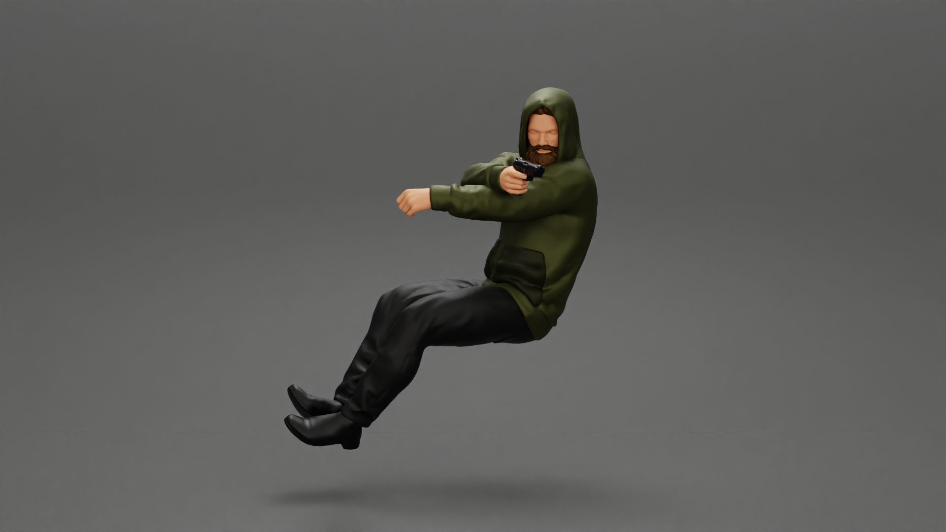 gangster in hoodie driving a car and holding gun 3D print model_1