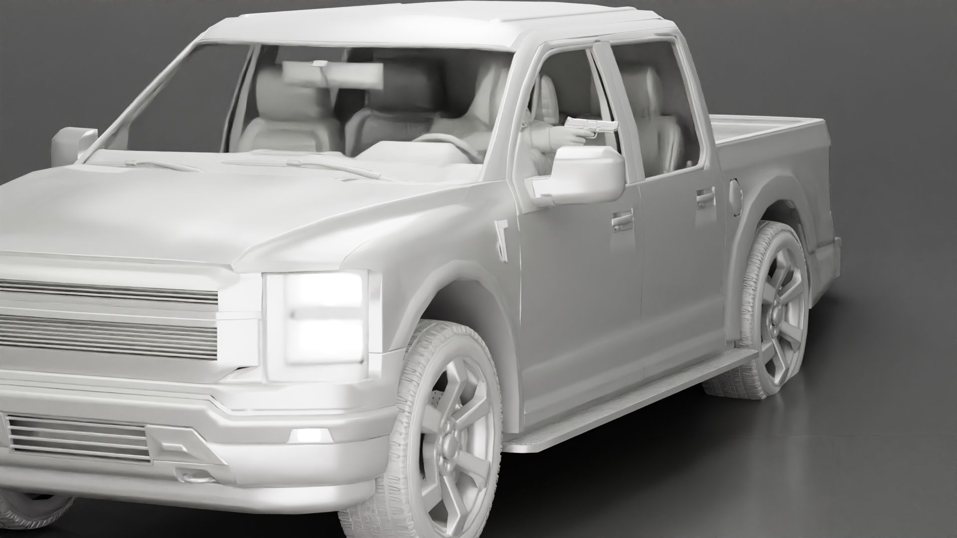 gangster in hoodie driving a car and holding gun 3D print model_19