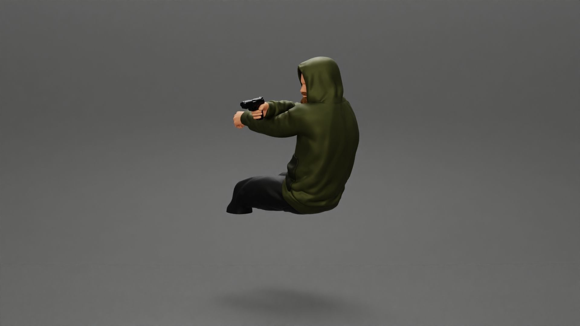 gangster in hoodie driving a car and holding gun 3D print model_17