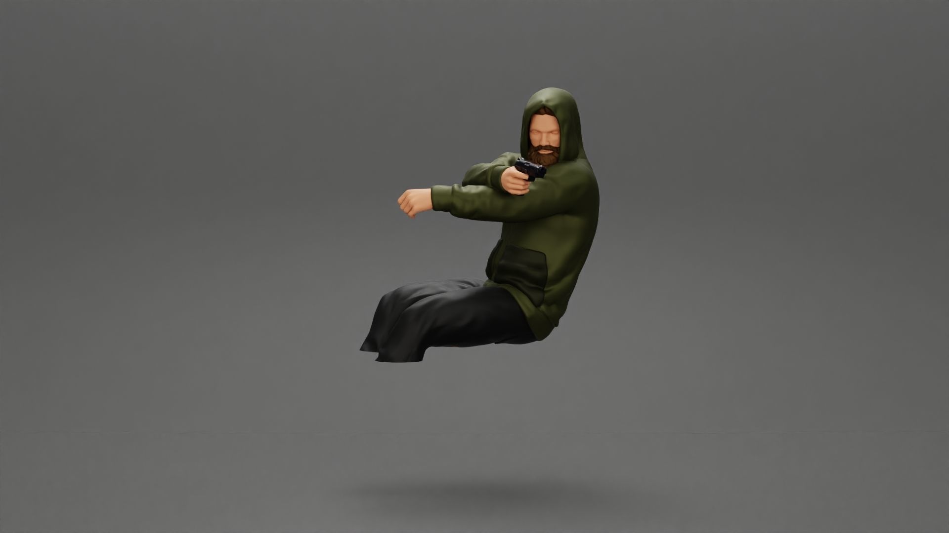 gangster in hoodie driving a car and holding gun 3D print model_2