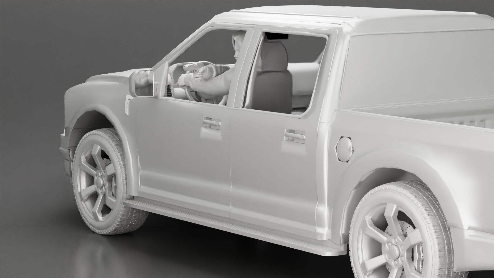 gangster in hoodie driving a car and holding gun 3D print model_23