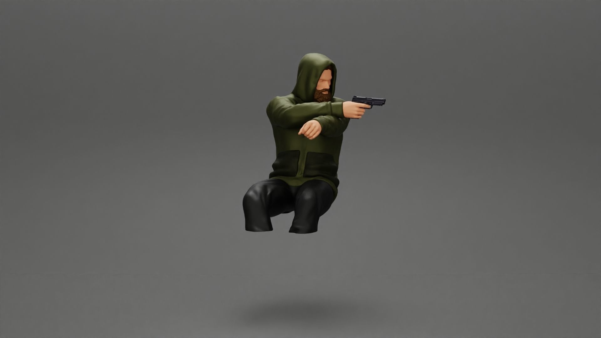 gangster in hoodie driving a car and holding gun 3D print model_13