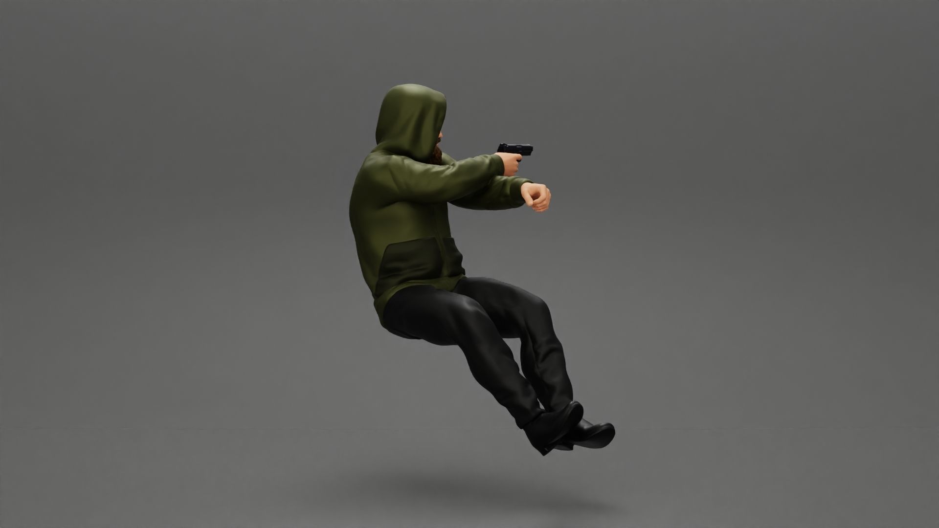gangster in hoodie driving a car and holding gun 3D print model_9