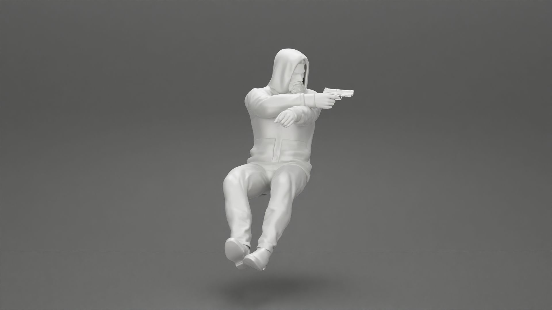 gangster in hoodie driving a car and holding gun 3D print model_25
