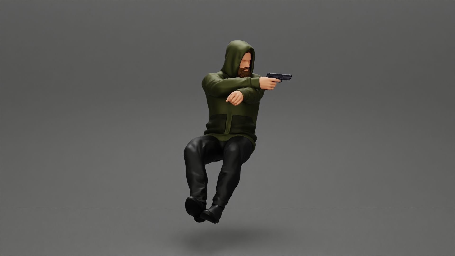 gangster in hoodie driving a car and holding gun 3D print model_8