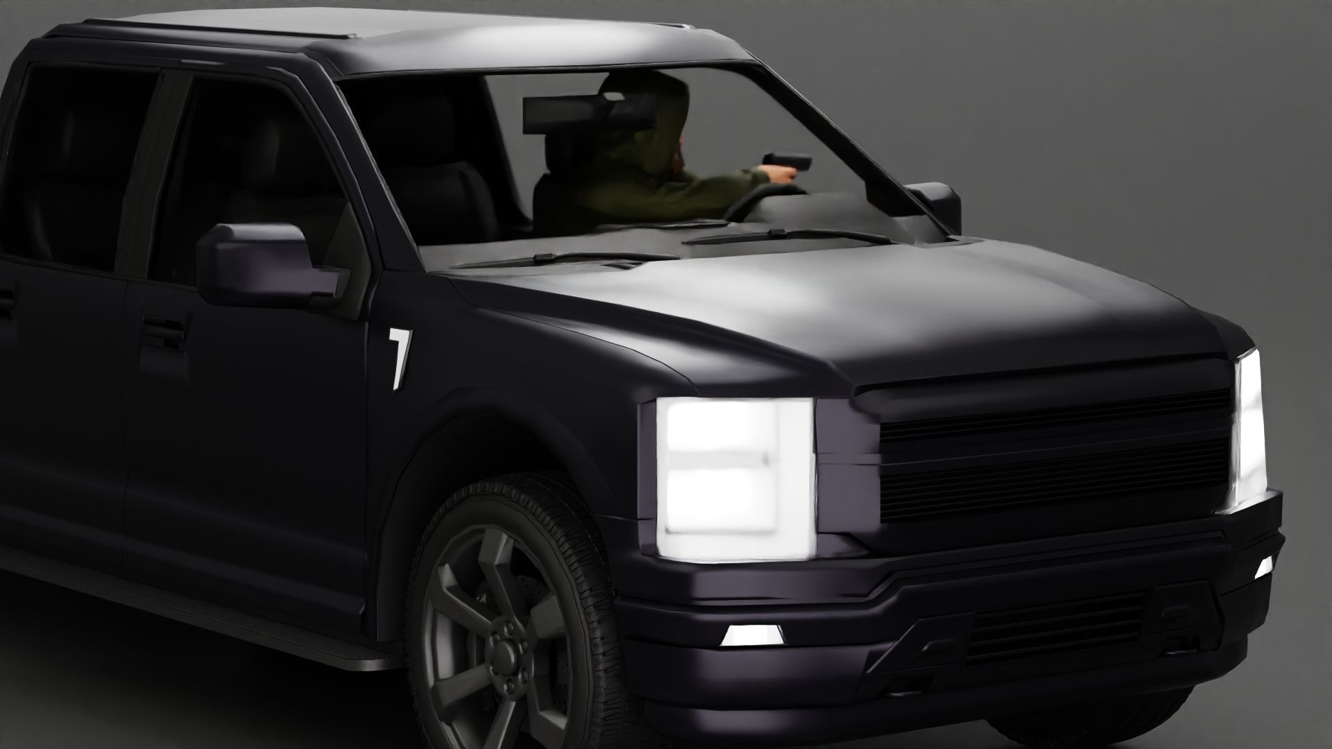 gangster in hoodie driving a car and holding gun 3D print model_4