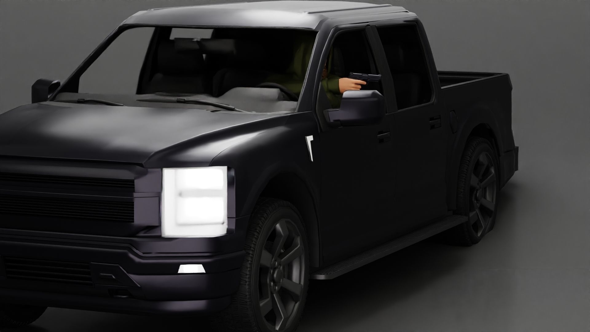 gangster in hoodie driving a car and holding gun 3D print model_3