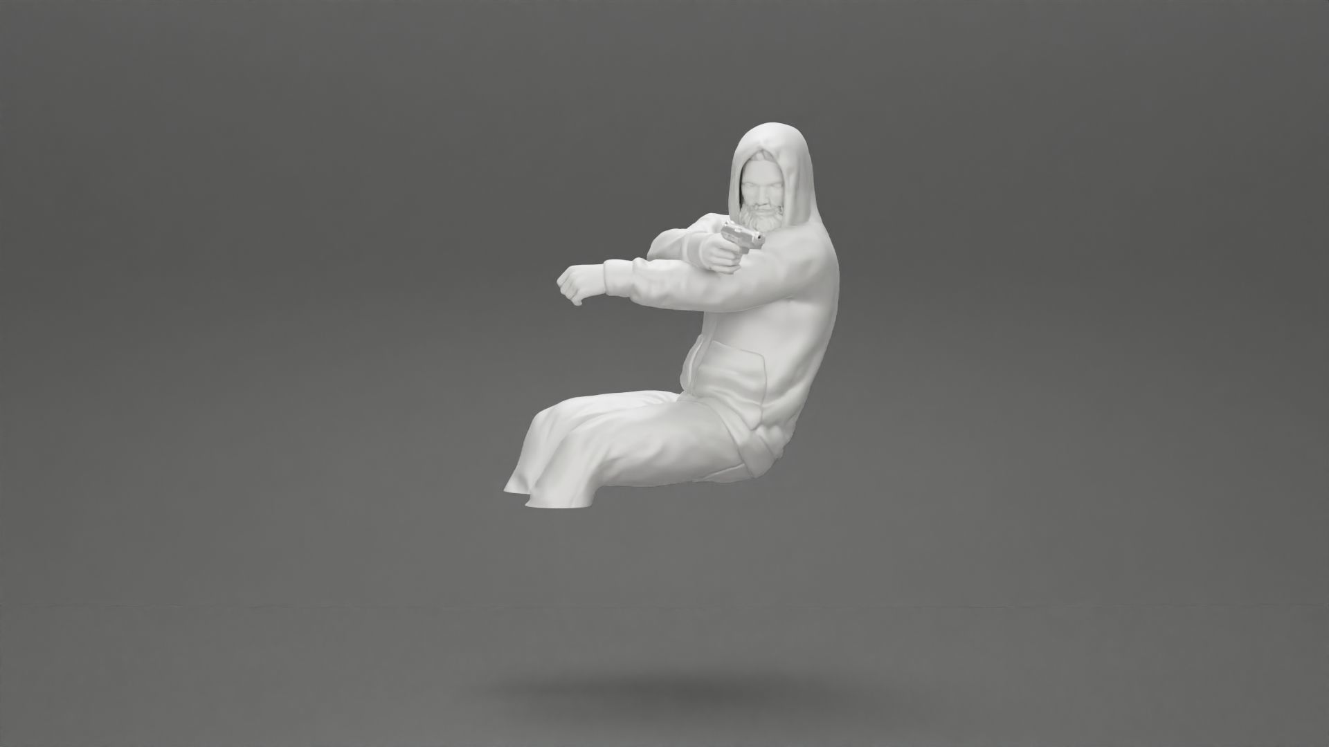 gangster in hoodie driving a car and holding gun 3D print model_30