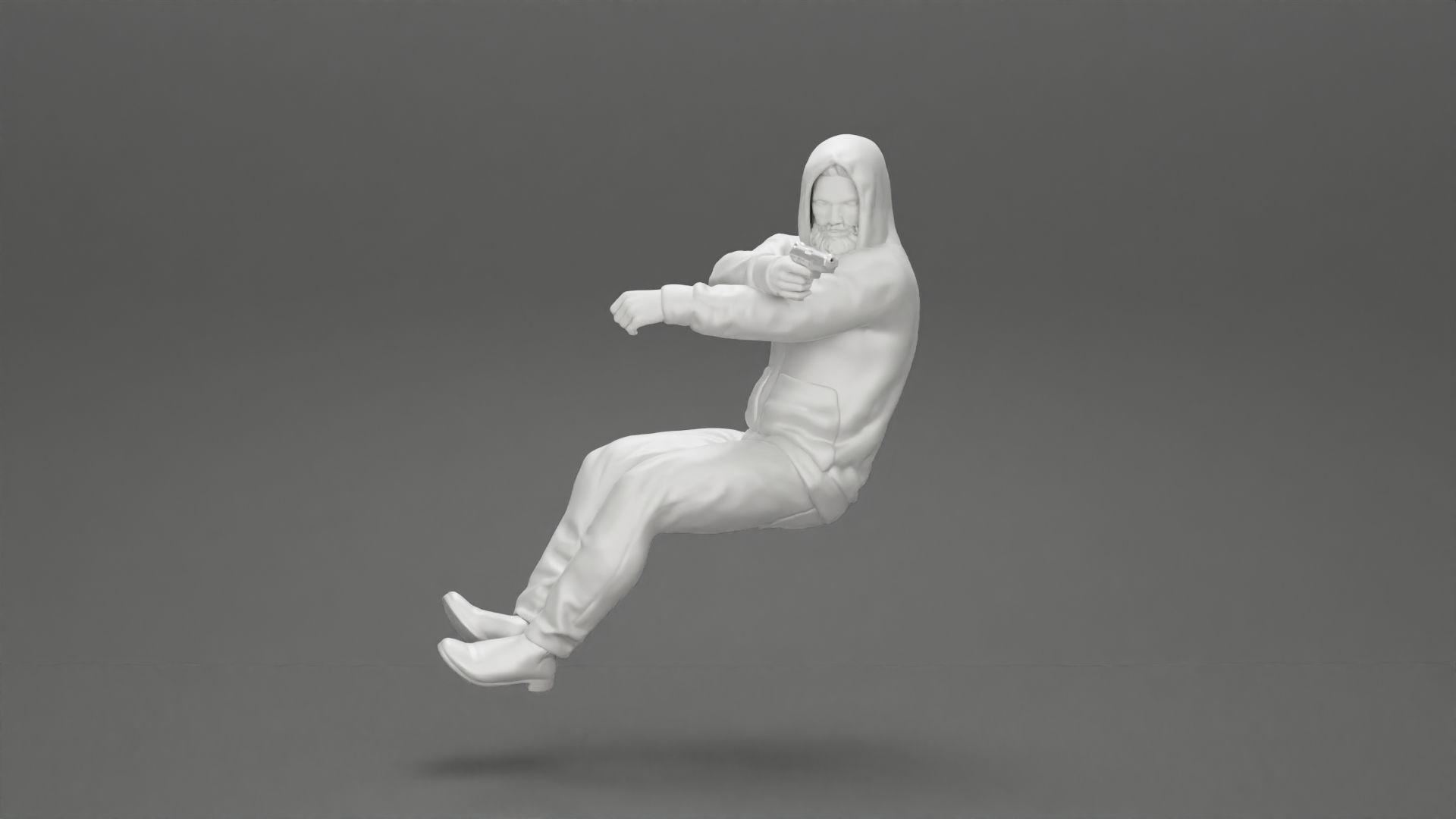 gangster in hoodie driving a car and holding gun 3D print model_24