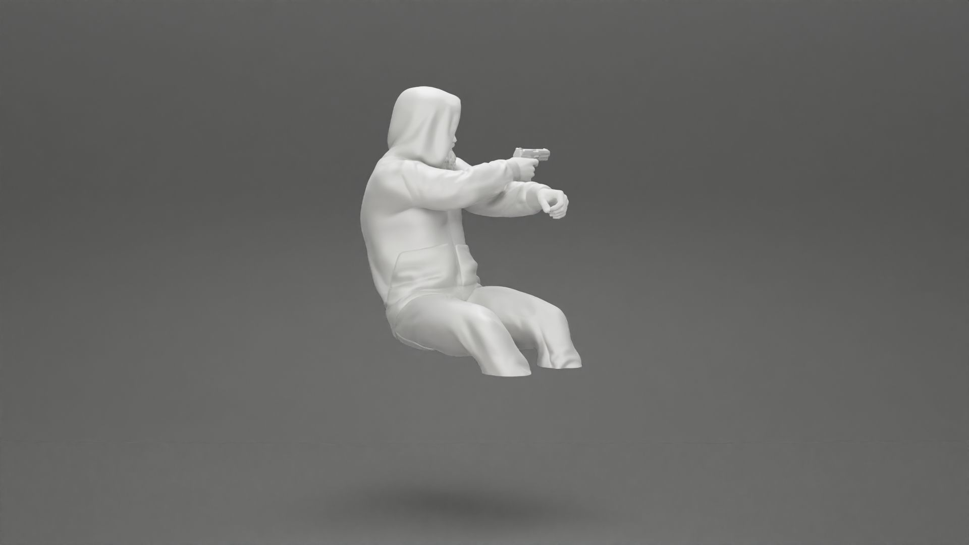 gangster in hoodie driving a car and holding gun 3D print model_32