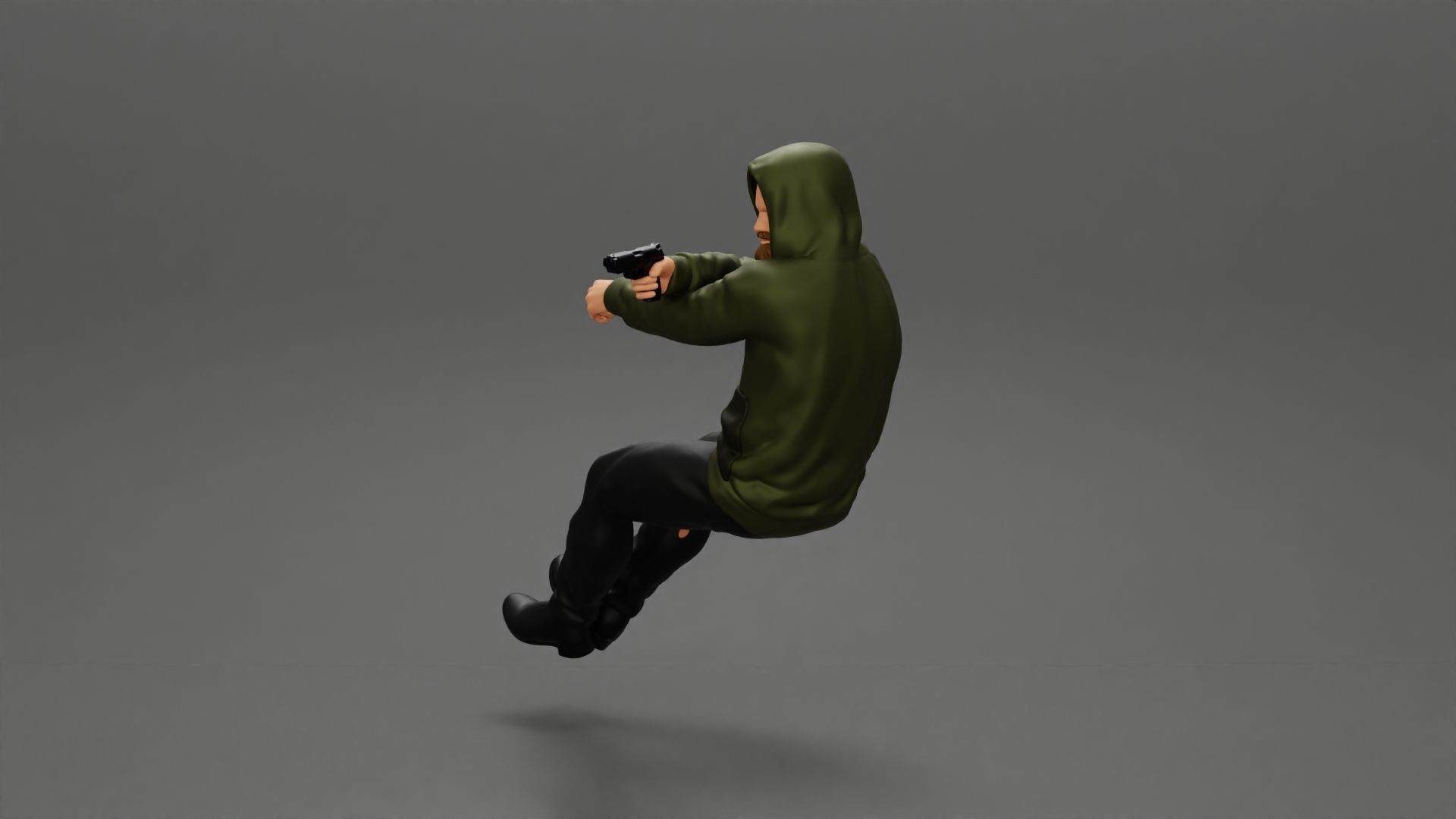gangster in hoodie driving a car and holding gun 3D print model_12