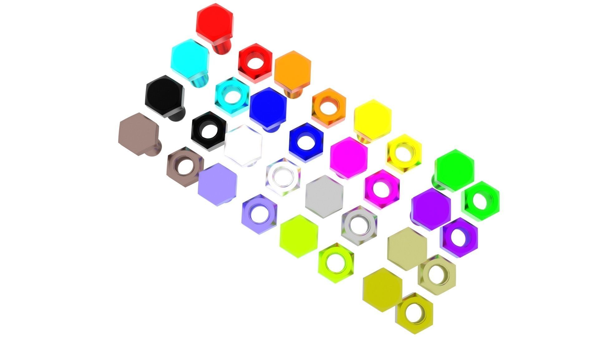 Colored Bolts and Nuts Set 3D model_9