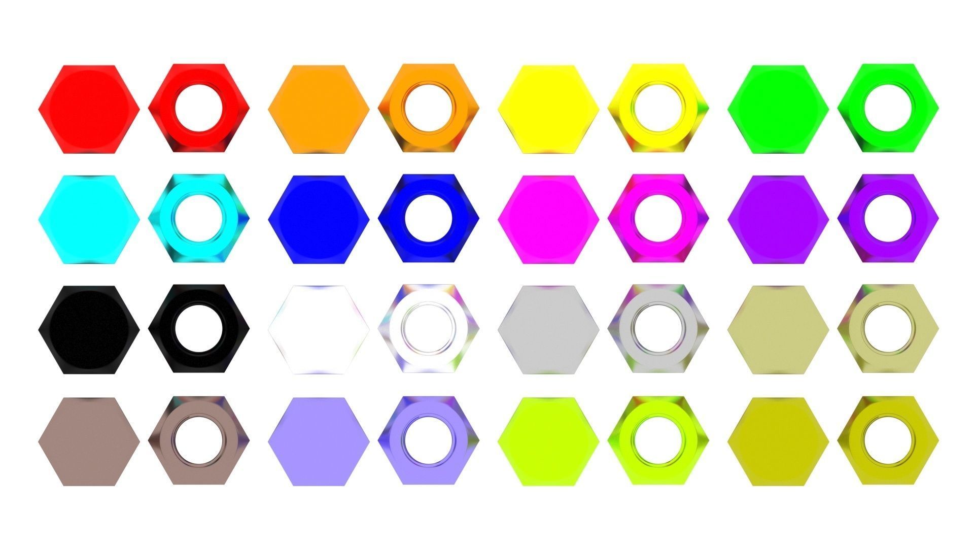 Colored Bolts and Nuts Set 3D model_13
