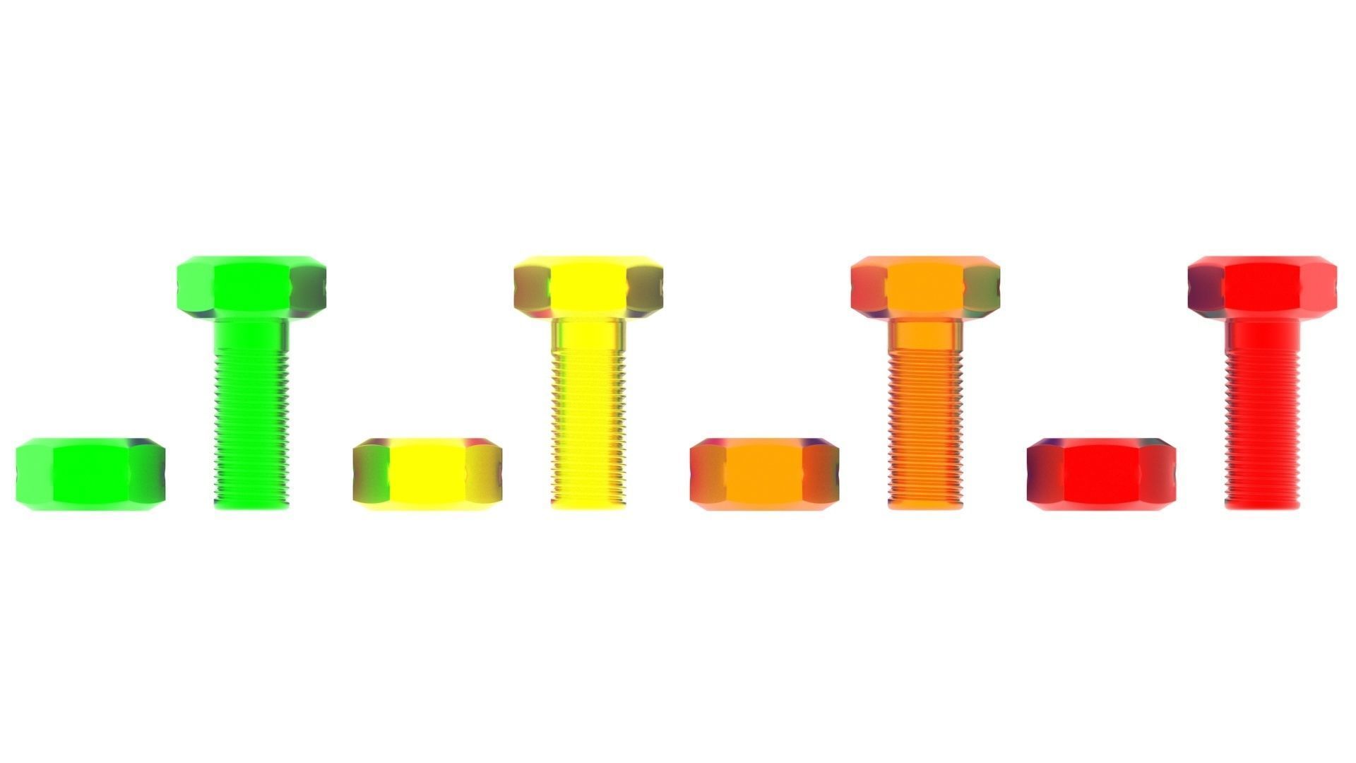 Colored Bolts and Nuts Set 3D model_17
