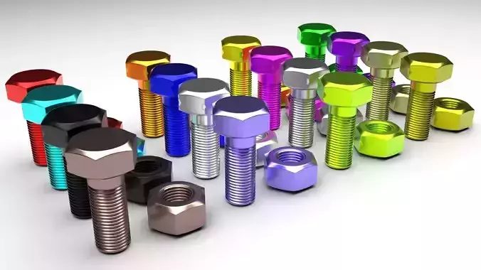 Colored Bolts and Nuts Set 3D model