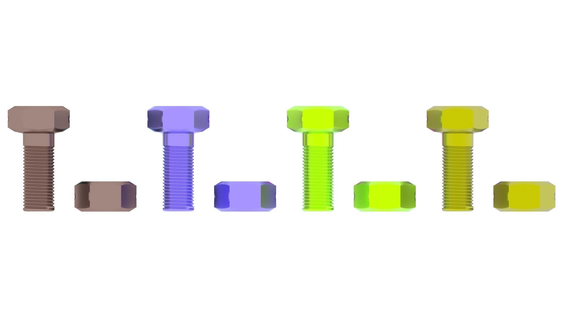 Colored Bolts and Nuts Set 3D model_14