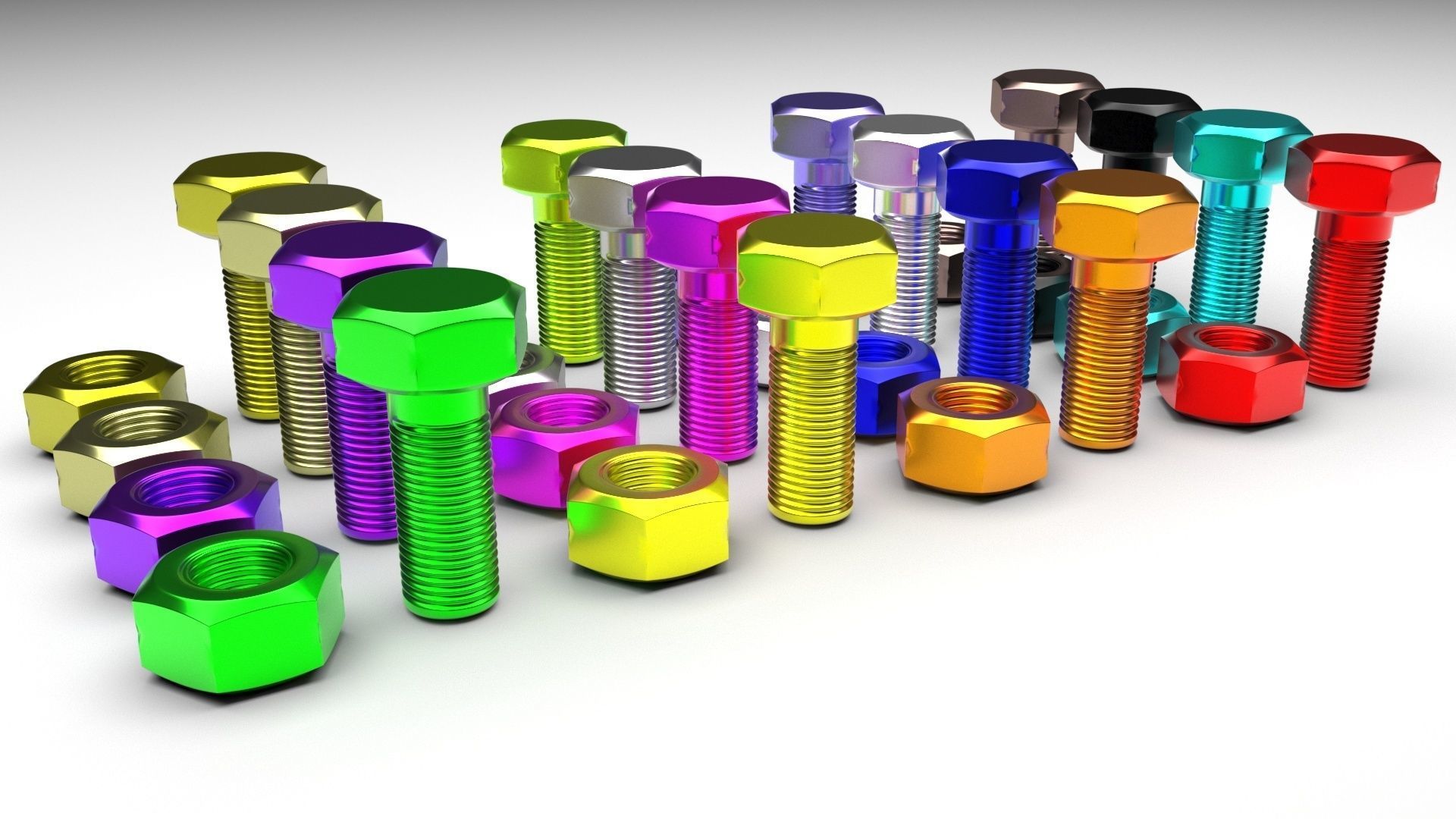 Colored Bolts and Nuts Set 3D model_2