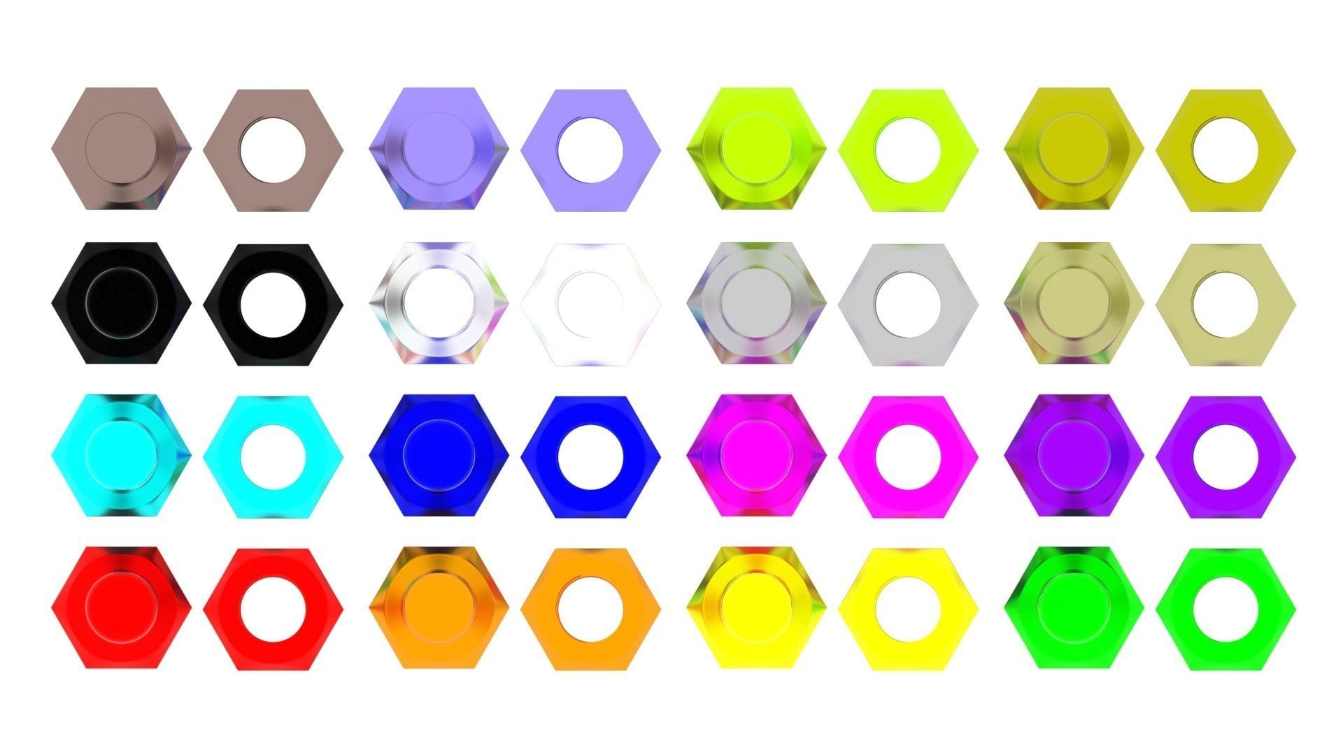Colored Bolts and Nuts Set 3D model_16