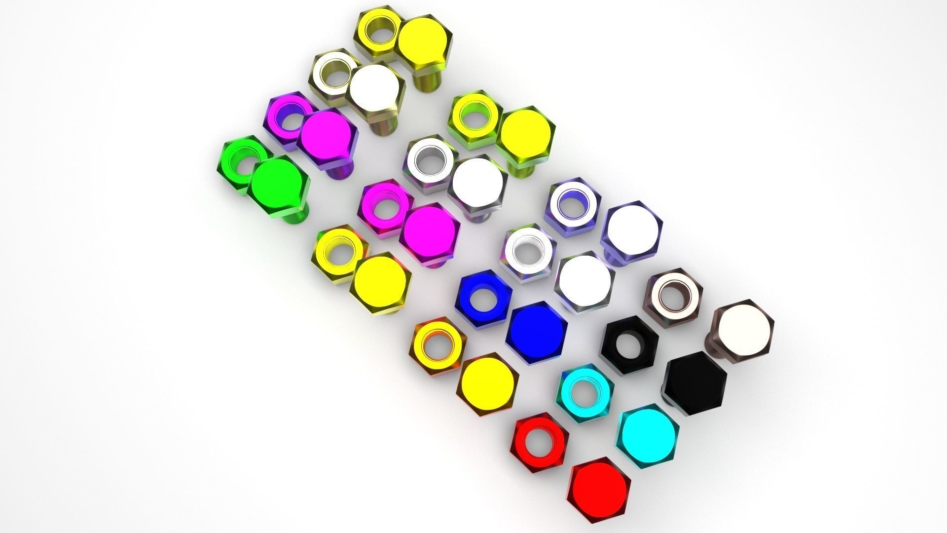 Colored Bolts and Nuts Set 3D model_3