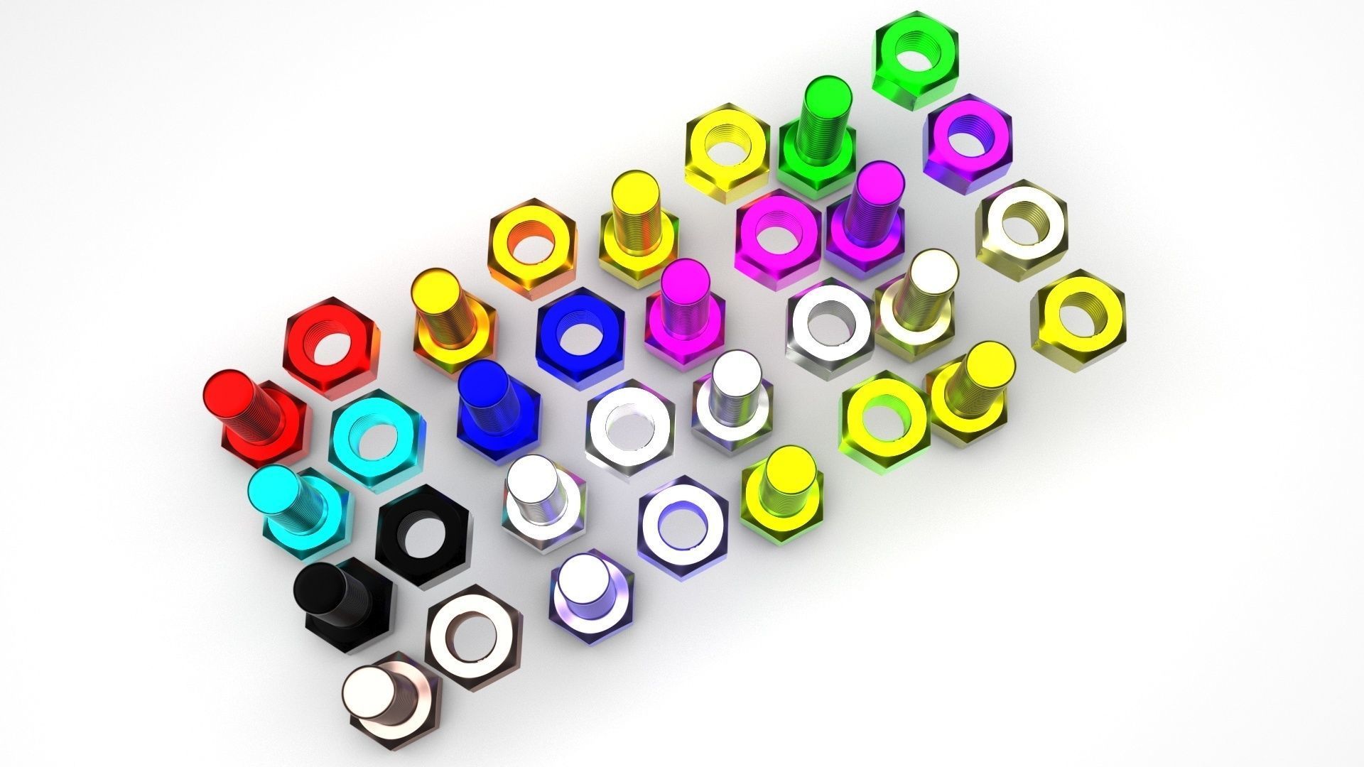 Colored Bolts and Nuts Set 3D model_4