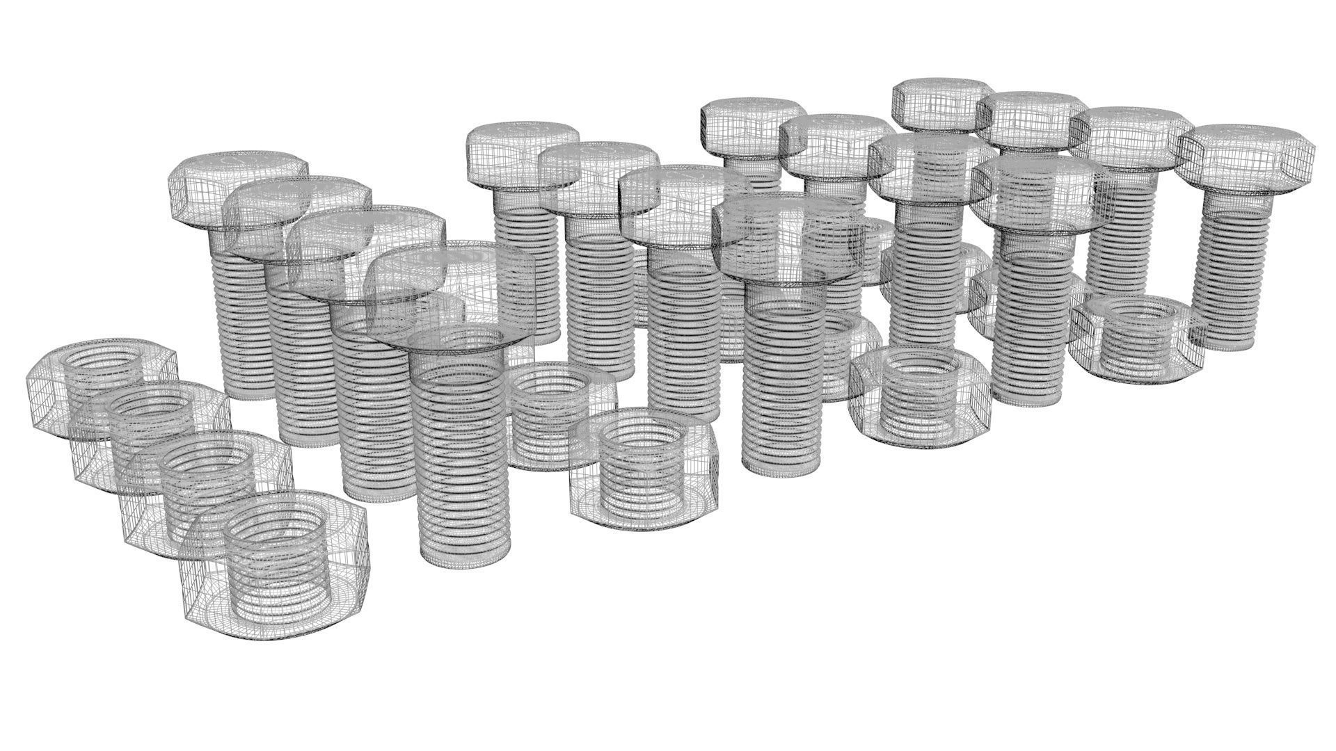Colored Bolts and Nuts Set 3D model_21