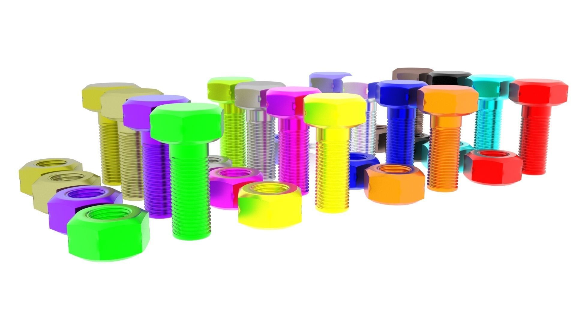 Colored Bolts and Nuts Set 3D model_10
