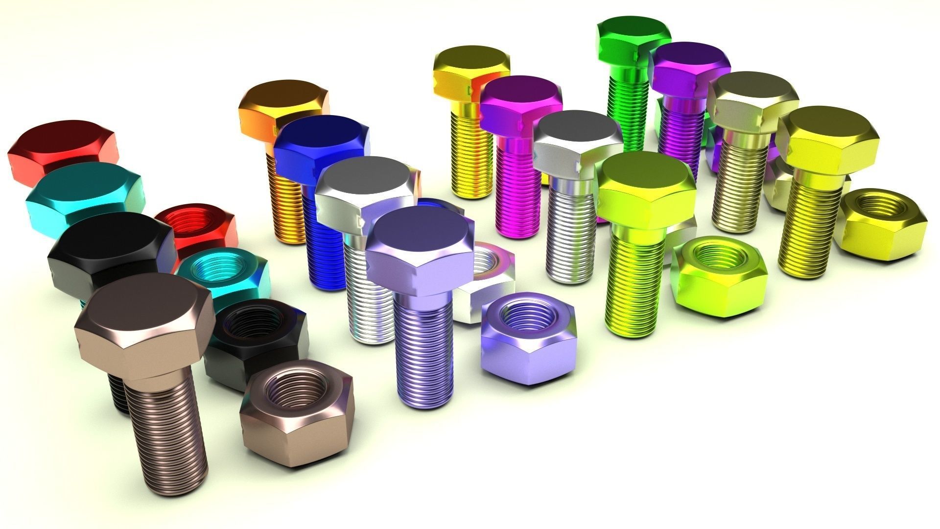 Colored Bolts and Nuts Set 3D model_6