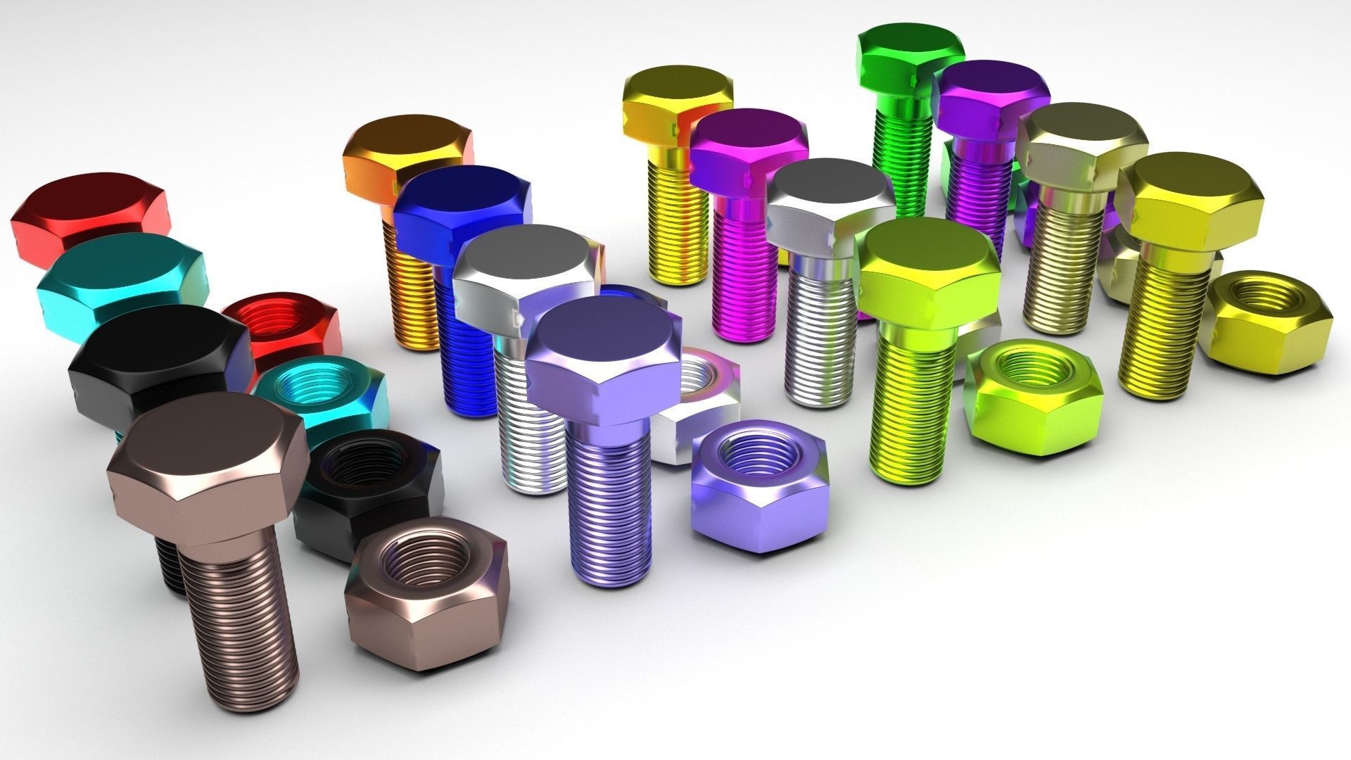 Colored Bolts and Nuts Set 3D model_5