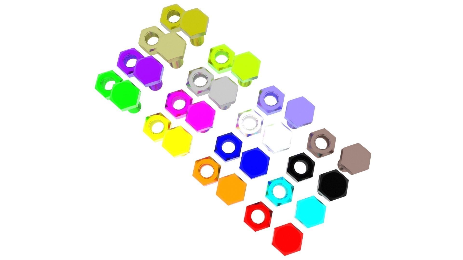 Colored Bolts and Nuts Set 3D model_11