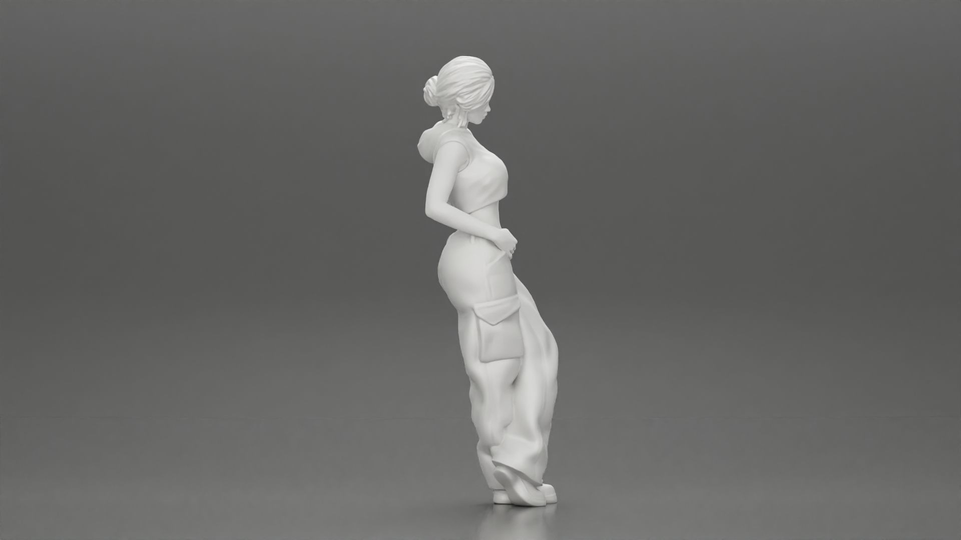 Chola girl Leaning On A Wall While Holding Her Legs Crossed 3D print model_7