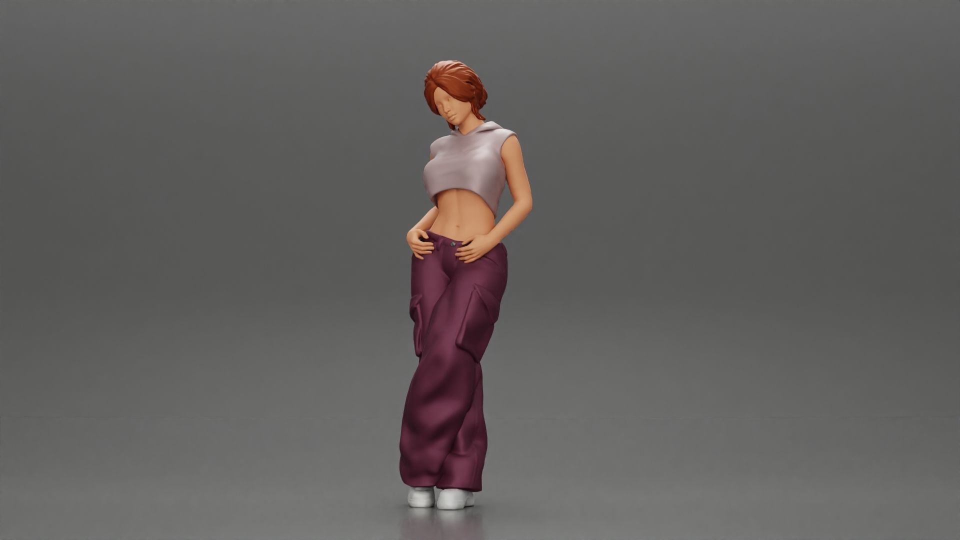 Chola girl Leaning On A Wall While Holding Her Legs Crossed 3D print model_5