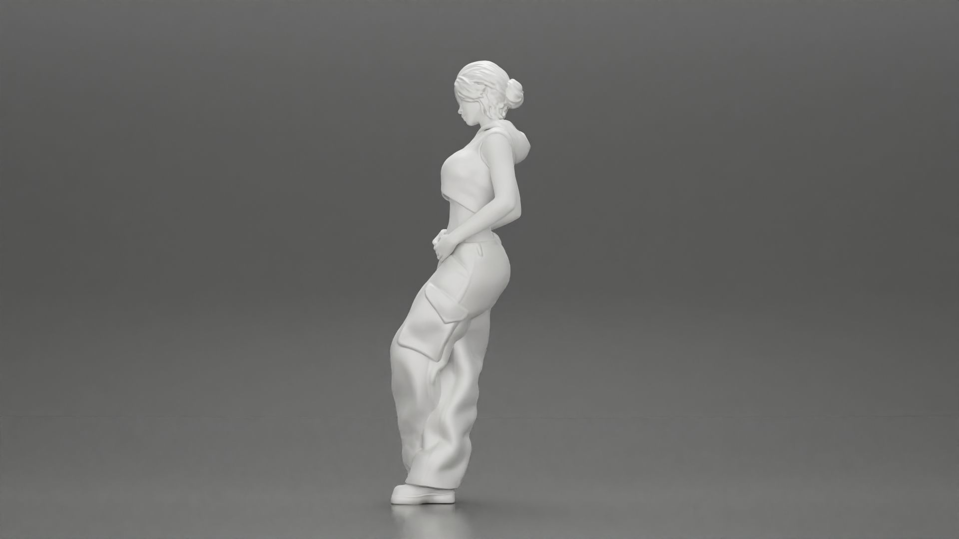 Chola girl Leaning On A Wall While Holding Her Legs Crossed 3D print model_10