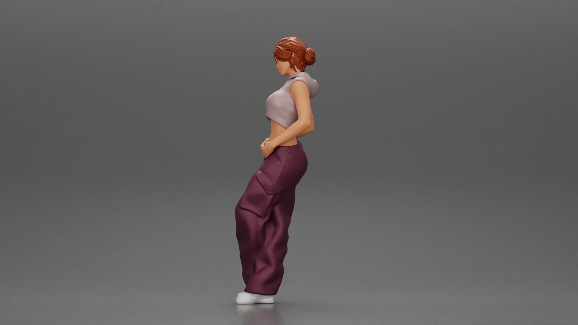 Chola girl Leaning On A Wall While Holding Her Legs Crossed 3D print model_4