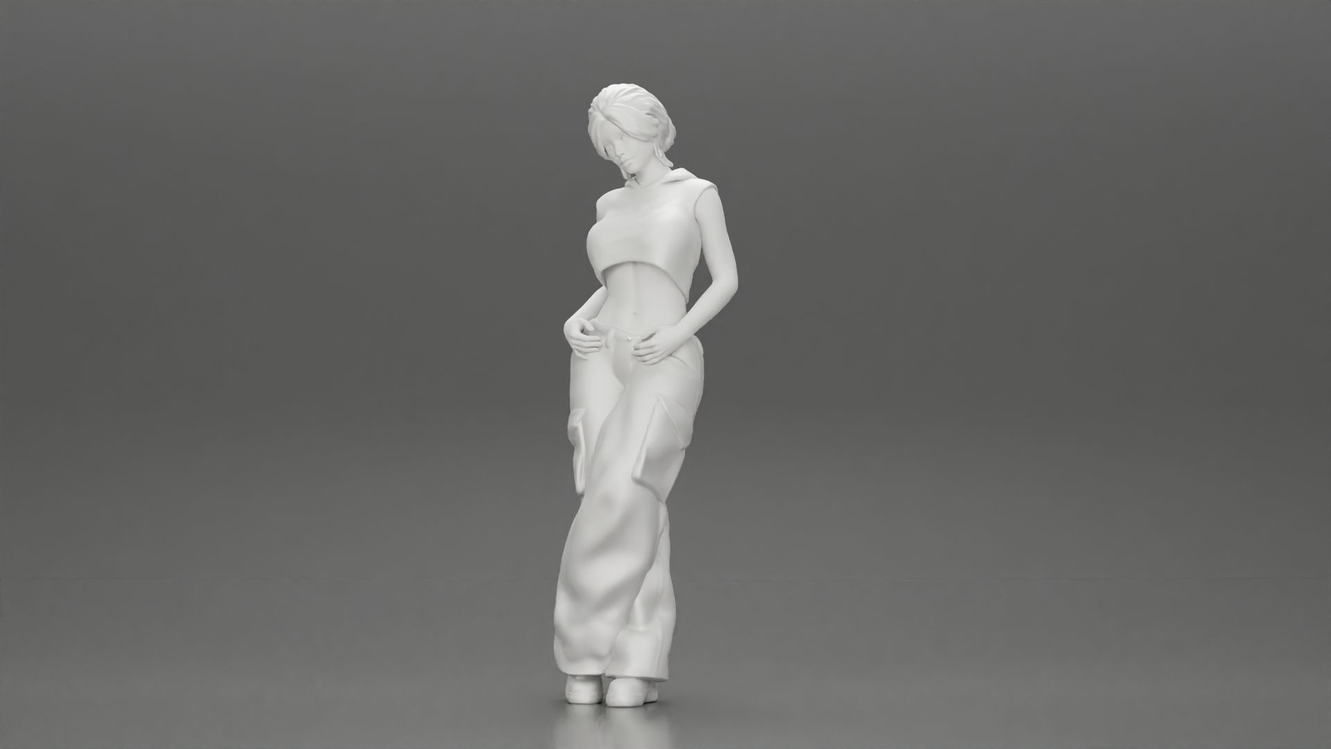 Chola girl Leaning On A Wall While Holding Her Legs Crossed 3D print model_11