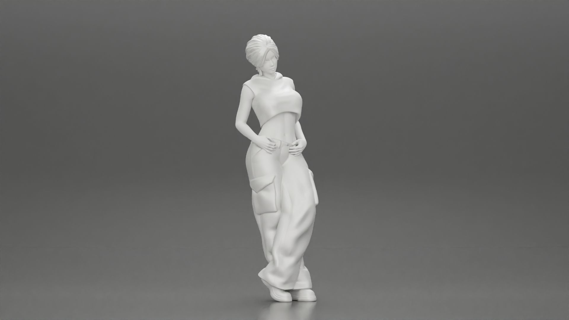 Chola girl Leaning On A Wall While Holding Her Legs Crossed 3D print model_6