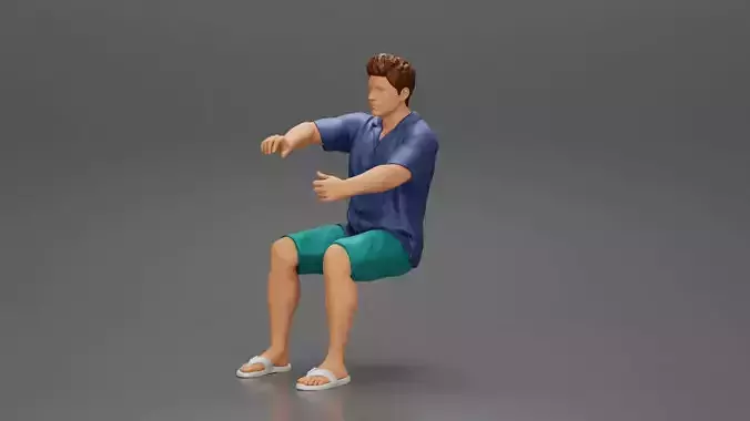 Young man  driving a boat in shorts a shirt and sandals