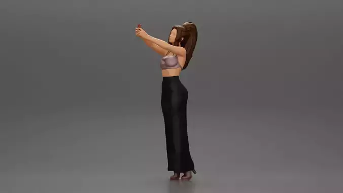 fashionable girl in pants with long hair taking a selfie 3D print model