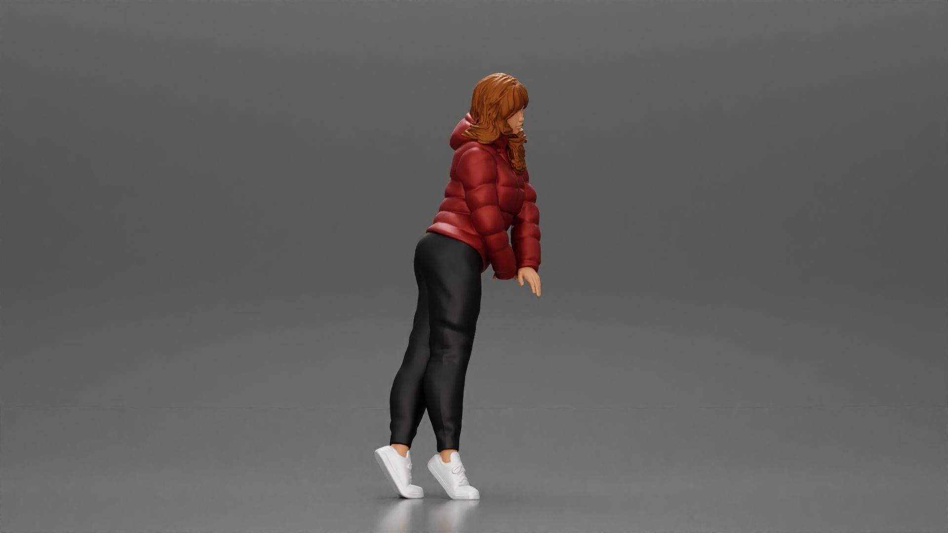 Asian girl in jacket leaning with her hands on the car 3D print model_1